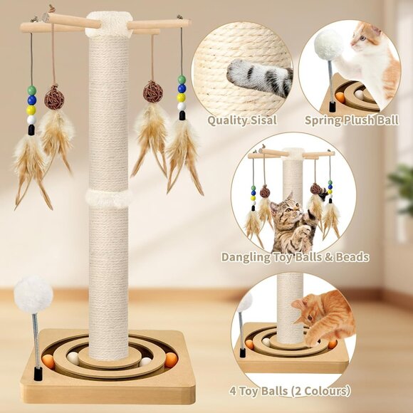 New 25in Cat Scratching Post Tree with Ball Track & Hanging Toys for Indoor Cats - Picture 2 of 7